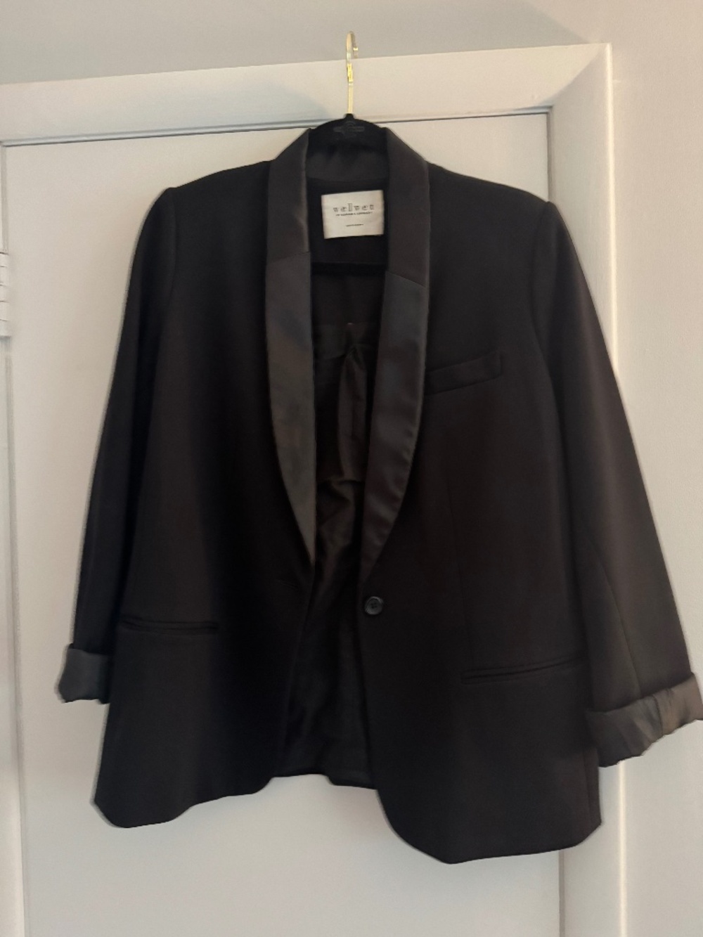 Velvet by Graham & Spencer Black Tuxedo Blazer Satin Lapel Size M